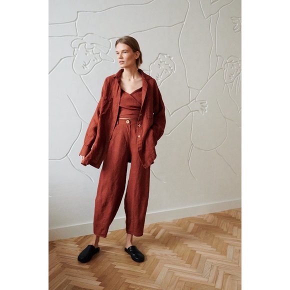 LINENFOX Frankie burnt orange waffle ankle pants lagenlook artsy soft XS - Picture 1 of 7
